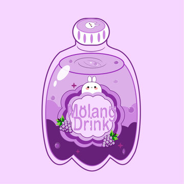 Cute Molang Character Grape Flavored Juice Drink Illustration