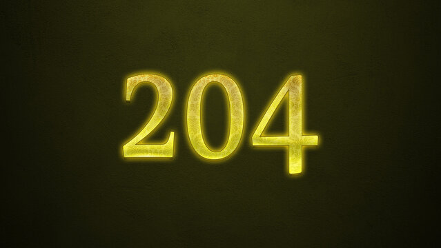 Neon glowing yellow number of 204 on dark background.