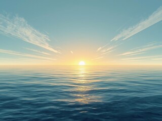 水平線から昇る朝日のイラスト