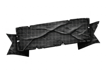 Distressed black banner with grid pattern and torn edges isolated on transparent background