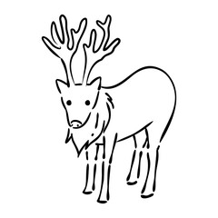 トナカイのゆるかわいい手描き線画イラスト（斜め）