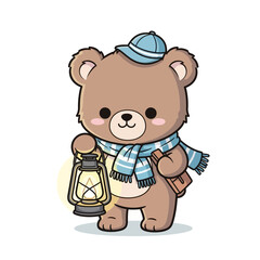 Cozy Lantern Bear on a Winter Stroll