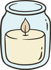 A cartoon illustration of a lit candle inside a glass jar