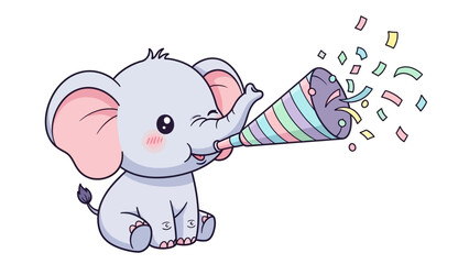 Cute Elephant Celebrating with Party Blower