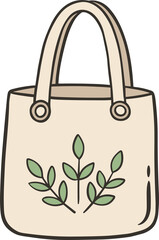 A creamcolored tote bag with green leaf branches design