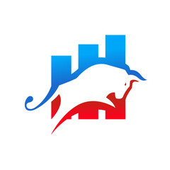 Financial growth bull market logo, stock market investment and trading symbol, business finance growth branding, bullish market analytics icon, professional corporate finance logo.