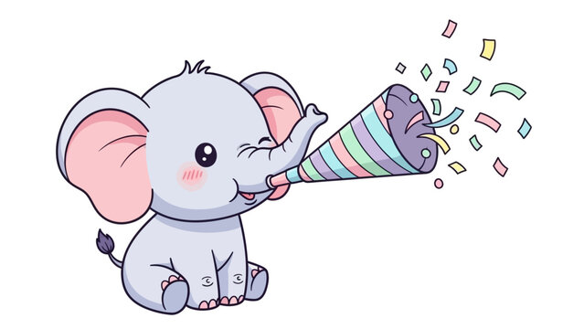 Cute Elephant Celebrating with Party Blower