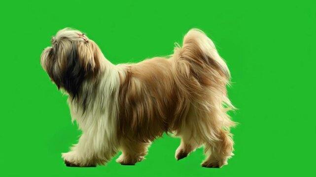 Cute shih tzu dog standing on green screen
