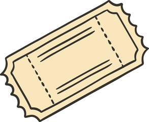 A stylized illustration of a tan ticket with black perforated lines and borders