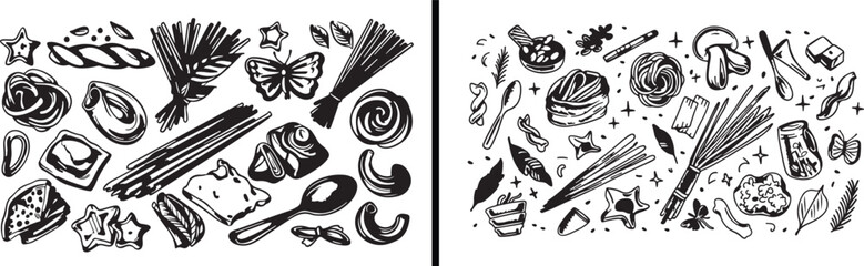 Kitchen Food Vector, Cooking Ingredient Icons, Culinary Illustration Set, Restaurant Kitchen Design, Food Preparation Artwork, Cafe Food Elements, Hand Drawn Kitchen Art, Seamless Food Pattern, Cookin