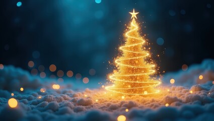 Magical illuminated Christmas tree made of sparkling golden spirals perfect for holiday season promotions greeting cards and festive digital graphics