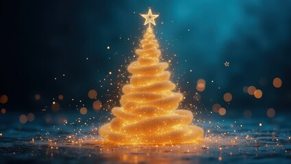 Radiant golden spiral Christmas tree with star shining on top great for celebration branding joyful holiday visuals and seasonal marketing assets