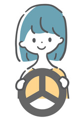 車を運転する女性　イラスト　手書き風