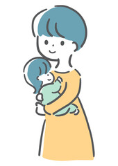 赤ちゃんを抱っこする笑顔の母親　イラスト　手書き風