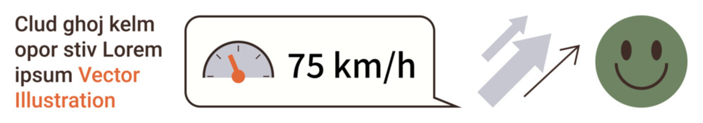 Vehicle speed tracking, direction indicators, measurement tools, navigation systems, dashboard design, road safety. Speedometer reading 75 kmh with arrow direction and happy face. Vehicle speed