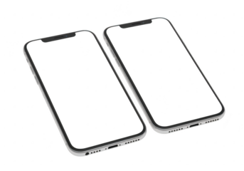 Two modern smartphones isolated on transparent background