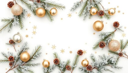 Festive Winter Celebration Border with Ornate Baubles, Pinecones and Glittering Snowflakes