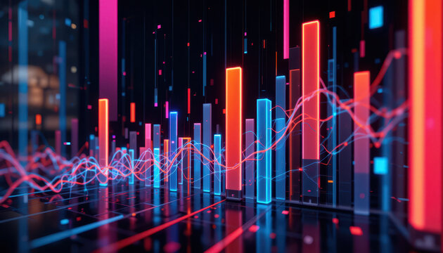 Dynamic data visualization financial trends digital artwork abstract environment aerial viewpoint technology concepts - Powered by Adobe