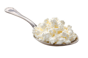 A spoonful of creamy cottage cheese on a black background