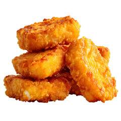 Crispy golden fried potato hash browns stacked high