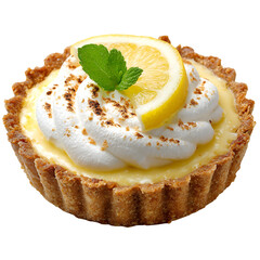 Delicious lemon tart with whipped cream and mint garnish