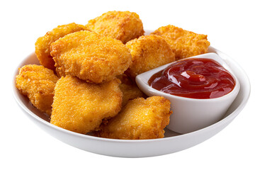 Golden chicken nuggets served with a side of ketchup