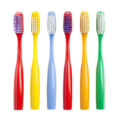 A row of colorful toothbrushes lined up against a black background
