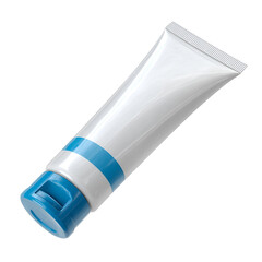 White squeeze tube with blue cap and stripes on black background