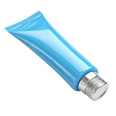 Bright blue cosmetic tube with silver cap on black background