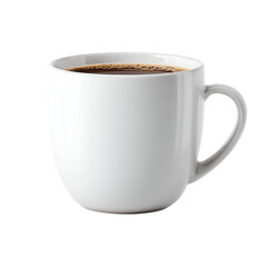 A white ceramic mug filled with dark coffee