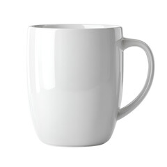 Plain white ceramic coffee mug with handle on black background
