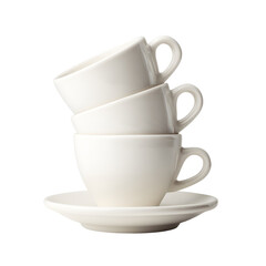 Stack of three white ceramic coffee cups on a saucer