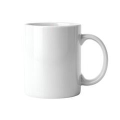 Plain white ceramic coffee mug with handle on black background