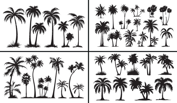 Palm Tree Vector, Tropical Landscape Illustration, Island Nature Design, Beach Tree Silhouettes, Summer Travel Art, Coastal Palm Collection, Nature Silhouette Vector, Exotic Landscape Design, Palm Ico