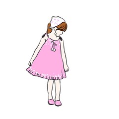 Pink Dress Girl Illustration: Cute Child with Floral Hat
​
