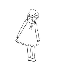 Little Girl in Dress Line Art: Innocent Child Portrait