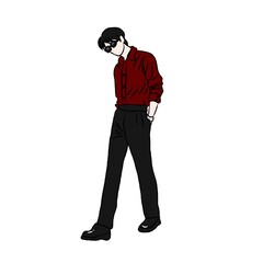 Man in Red Shirt and Black Pants: Stylish Fashion Illustration
​
