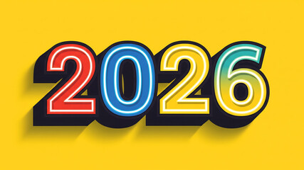 Vibrant neon numbers 2026 on a bright yellow background