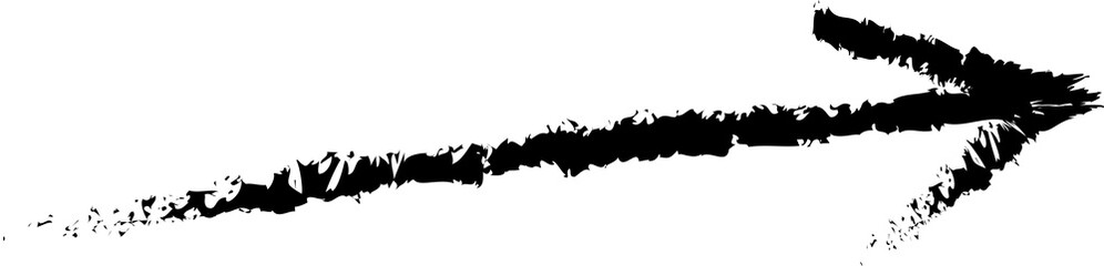 Black  Curved Right Arrow Hand-Drawn Paint Brush Stroke on White Background, Directional Marker Arrow Icon.