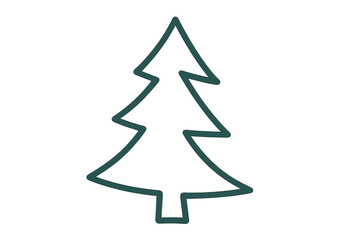 Christmas tree simple line art forming an evergreen pine silhouette, representing winter, holidays, and celebration on a transparent background
