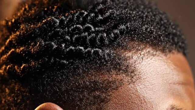 Close-Up of Black Mans Textured Hair - Grooming and Style.