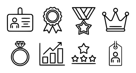 Black and white line set of awards badges and achievements symbols