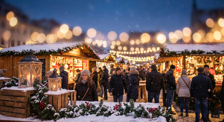 People browsing a heavily crowded winter Christmas market