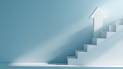 Upward white staircase with arrow symbolizing success and professional growth