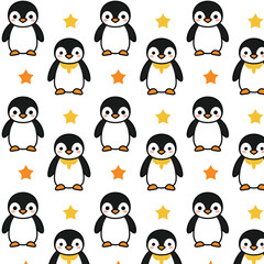 Penguin Pattern Seamless Cute Animal Background Stars.