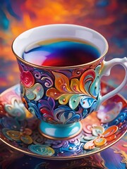 colorful tea cup with colorful floral ornament