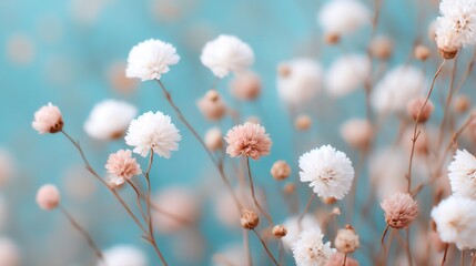 Fototapeta premium Soft pastel blossoms scattered gently, floral background, dreamy botanical calm