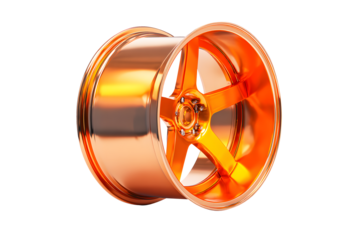 Wheel Alloy car wheels rim glowing orange chrome or mag wheel high performance auto part decoration isolated on transparent cut out PNG background. Car accessories transport vehicles transportation.