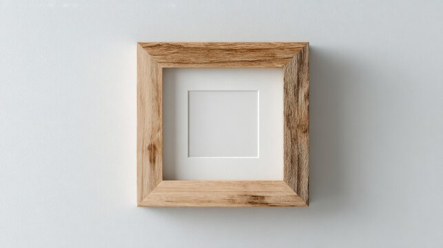 A small square wooden picture frame with white matting on a light background