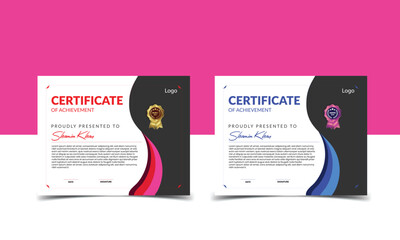 Modern Certificate of Achievement Template Design with Abstract Waves